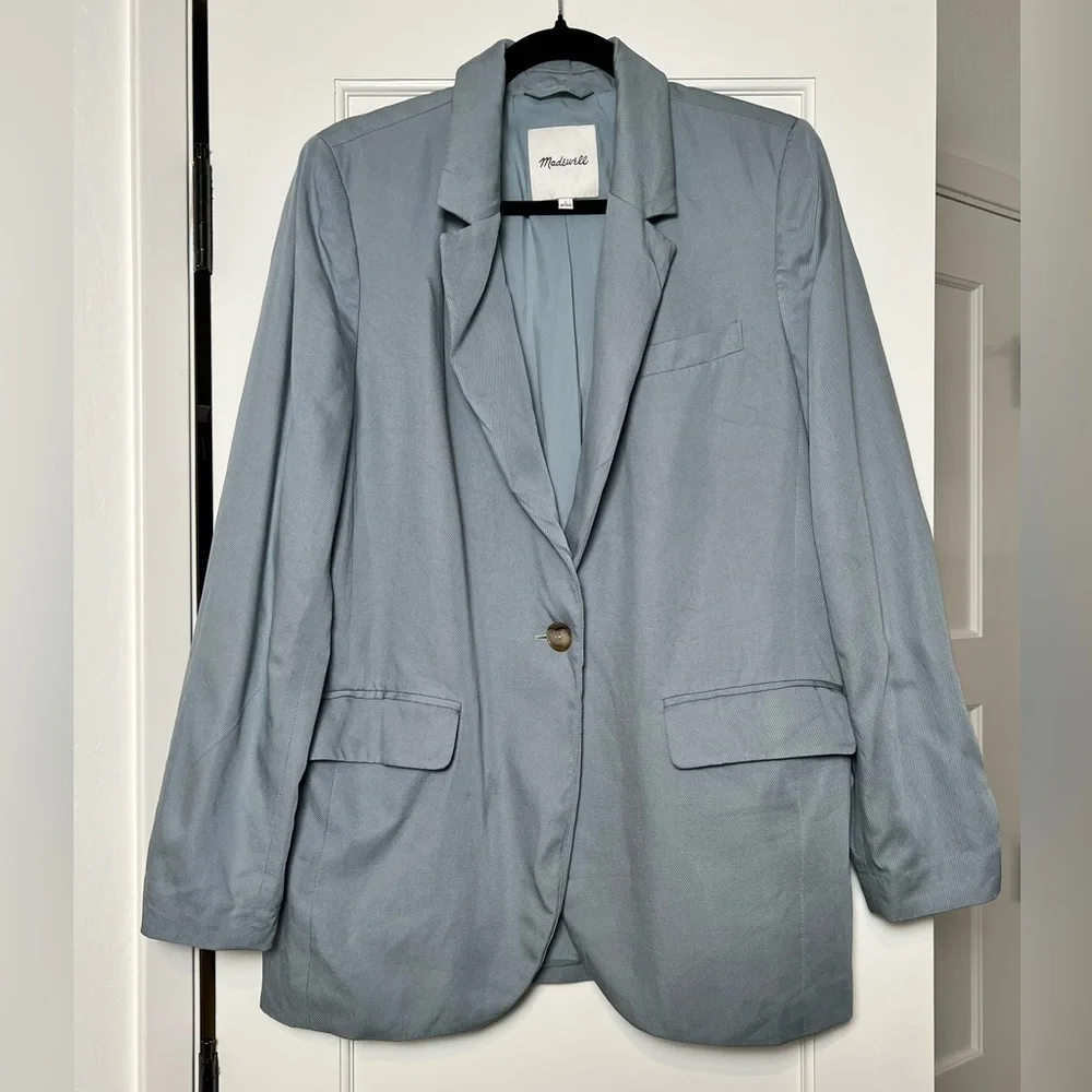 Madewell Larsen Blazer Jacket in Drapeweave Overcast Blue (Large)